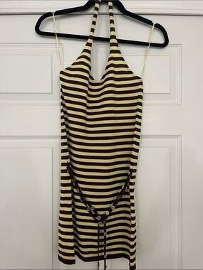 Zara Cream and Brown Striped Mini Dress